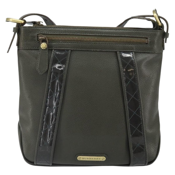 BURBERRY Shoulder Bag Leather Khaki Gold Auth hk3489