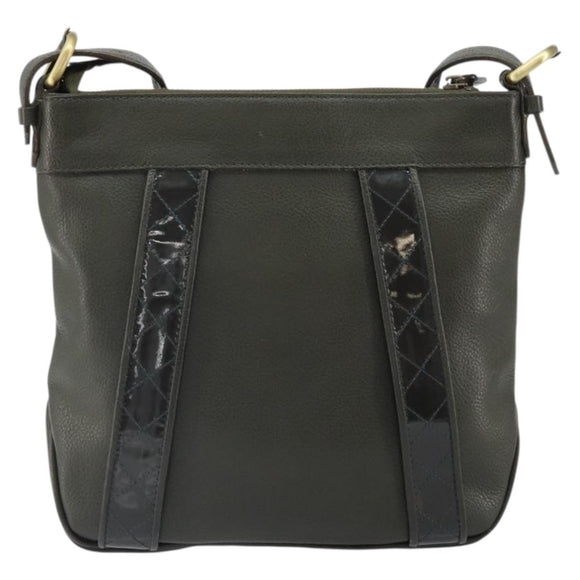 BURBERRY Shoulder Bag Leather Khaki Gold Auth hk3489