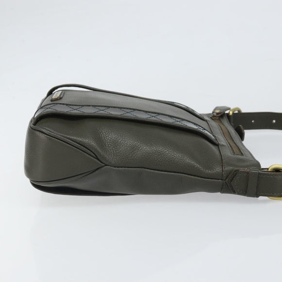 BURBERRY Shoulder Bag Leather Khaki Gold Auth hk3489