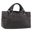 CELINE Boogie bag Hand Bag Leather Dark Brown Silver Auth hk3492-1