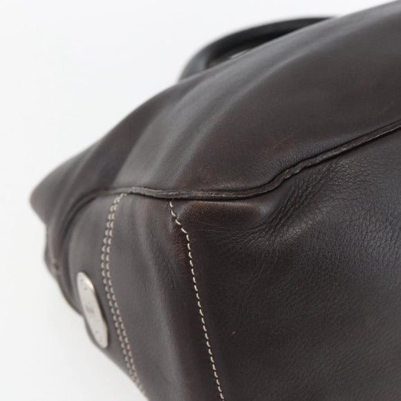 CELINE Boogie bag Hand Bag Leather Dark Brown Silver Auth hk3492