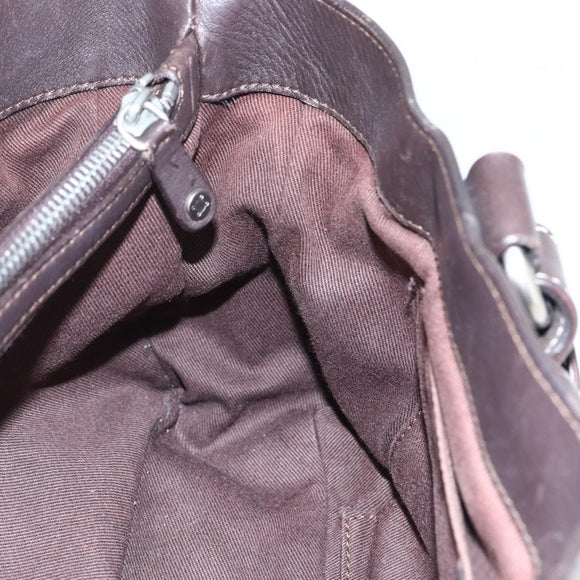 CELINE Boogie bag Hand Bag Leather Dark Brown Silver Auth hk3492