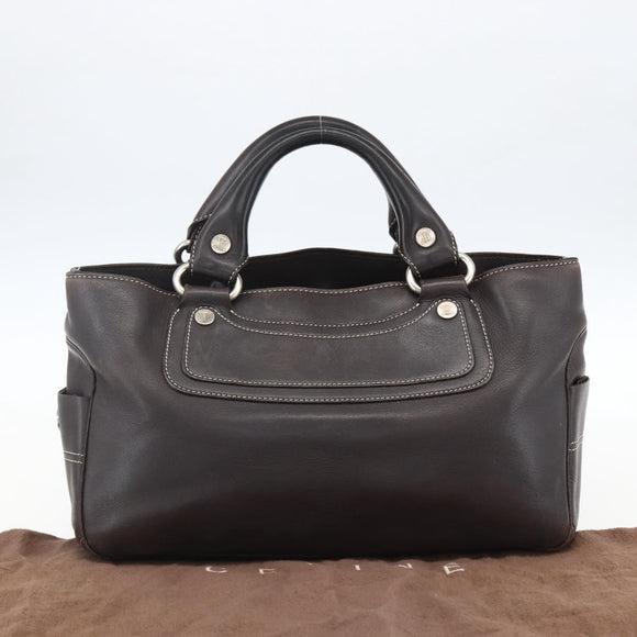 CELINE Boogie bag Hand Bag Leather Dark Brown Silver Auth hk3492