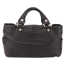 CELINE Boogie bag Hand Bag Leather Dark Brown Silver Auth hk3492-2