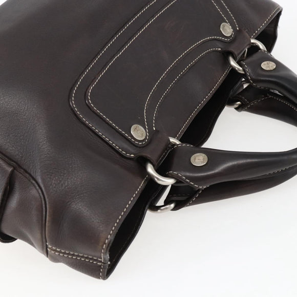 CELINE Boogie bag Hand Bag Leather Dark Brown Silver Auth hk3492