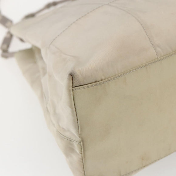 PRADA Tote Bag Nylon Beige Silver Auth hk3495