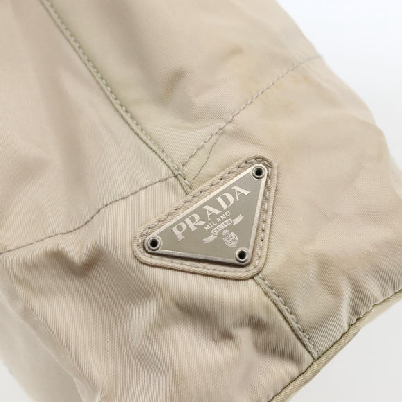 PRADA Tote Bag Nylon Beige Silver Auth hk3495