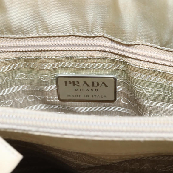 PRADA Tote Bag Nylon Beige Silver Auth hk3495