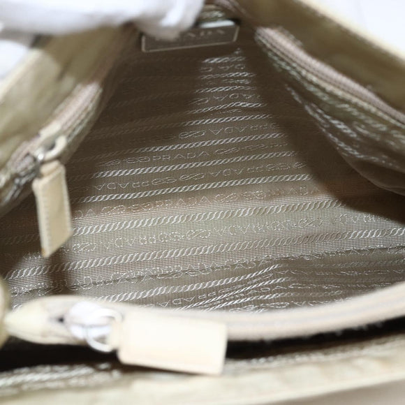 PRADA Tote Bag Nylon Beige Silver Auth hk3495