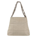 PRADA Tote Bag Nylon Beige Silver Auth hk3495-13