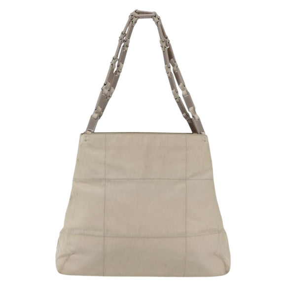 PRADA Tote Bag Nylon Beige Silver Auth hk3495