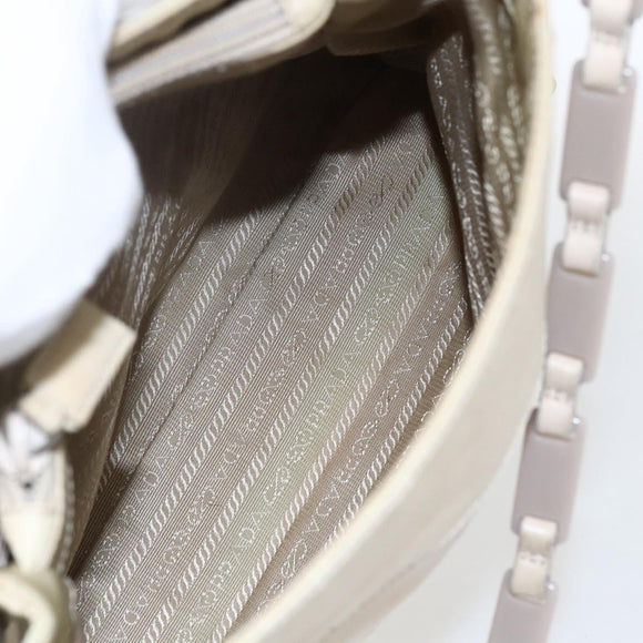 PRADA Tote Bag Nylon Beige Silver Auth hk3495
