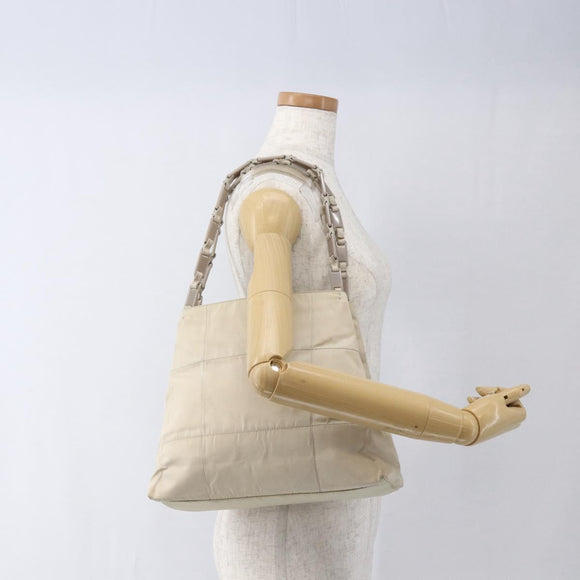PRADA Tote Bag Nylon Beige Silver Auth hk3495