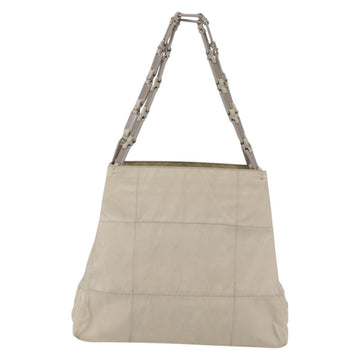 PRADA Tote Bag Nylon Beige Silver Auth hk3495 - 0