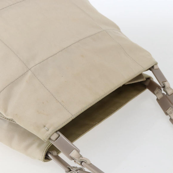 PRADA Tote Bag Nylon Beige Silver Auth hk3495