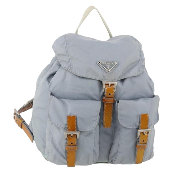 PRADA Backpack Nylon Light Blue Silver Auth hk3498A