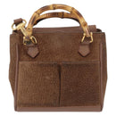 GUCCI Bamboo Hand Bag Suede 2way Brown Gold 007 2214 0238 Auth hk3502-2