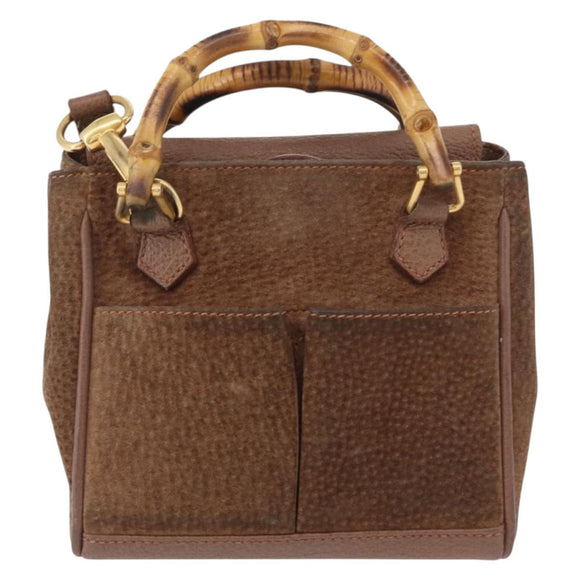 GUCCI Bamboo Hand Bag Suede 2way Brown Gold 007 2214 0238 Auth hk3502