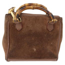 GUCCI Bamboo Hand Bag Suede 2way Brown Gold 007 2214 0238 Auth hk3502-3