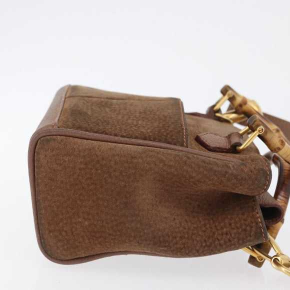 GUCCI Bamboo Hand Bag Suede 2way Brown Gold 007 2214 0238 Auth hk3502