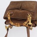 GUCCI Bamboo Hand Bag Suede 2way Brown Gold 007 2214 0238 Auth hk3502-6