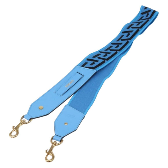 VERSACE Shoulder Strap Canvas Leather 37.8"" Light Blue Gold Auth hk3507