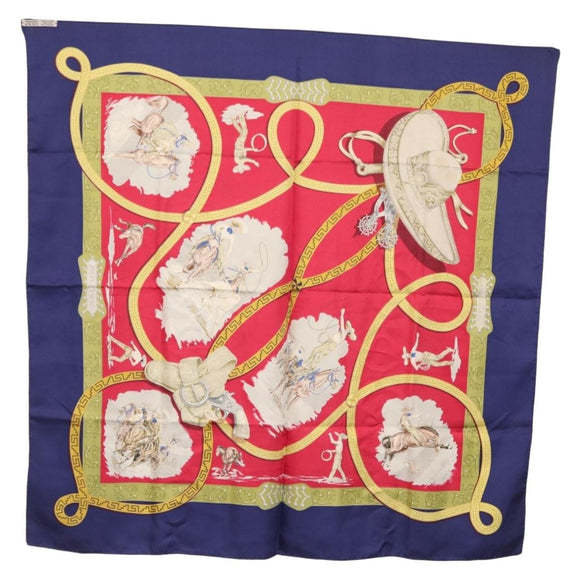 HERMES Carre 90 Scarf ""CHARREADA"" Silk Red Auth hk3508