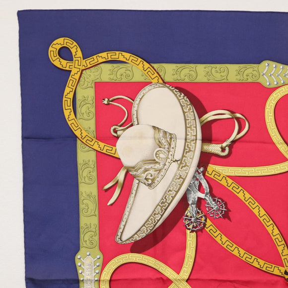 HERMES Carre 90 Scarf ""CHARREADA"" Silk Red Auth hk3508