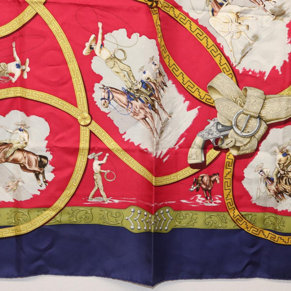 HERMES Carre 90 Scarf ""CHARREADA"" Silk Red Auth hk3508