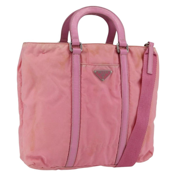 PRADA Hand Bag Nylon 2way Pink Silver Auth hk3514