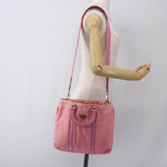 PRADA Hand Bag Nylon 2way Pink Silver Auth hk3514