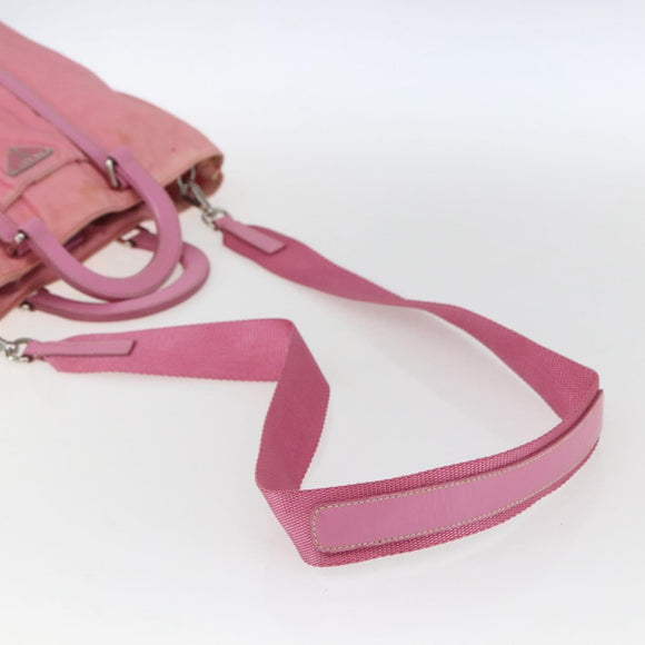 PRADA Hand Bag Nylon 2way Pink Silver Auth hk3514