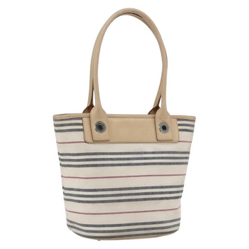 BURBERRY Nova Check Tote Bag Canvas Leather White Silver Auth hk3518