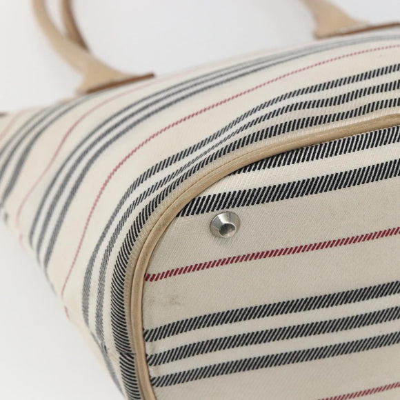BURBERRY Nova Check Tote Bag Canvas Leather White Silver Auth hk3518