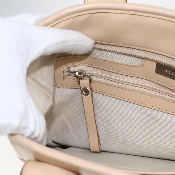 BURBERRY Nova Check Tote Bag Canvas Leather White Silver Auth hk3518