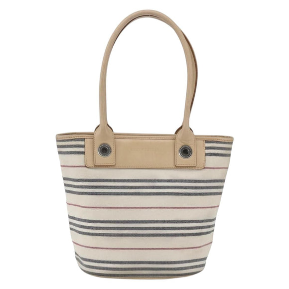 BURBERRY Nova Check Tote Bag Canvas Leather White Silver Auth hk3518