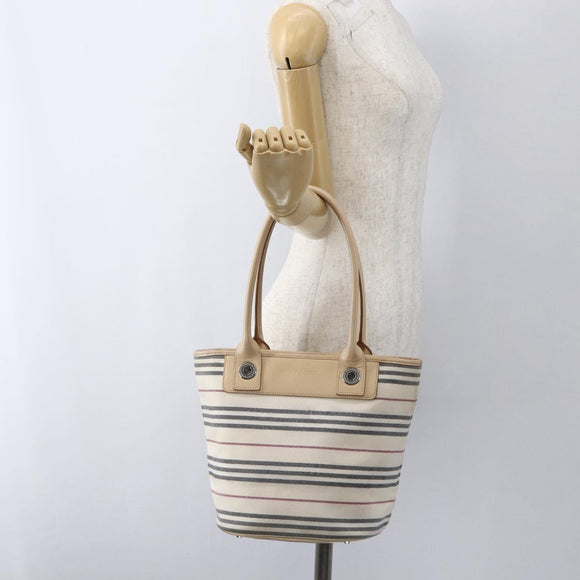 BURBERRY Nova Check Tote Bag Canvas Leather White Silver Auth hk3518