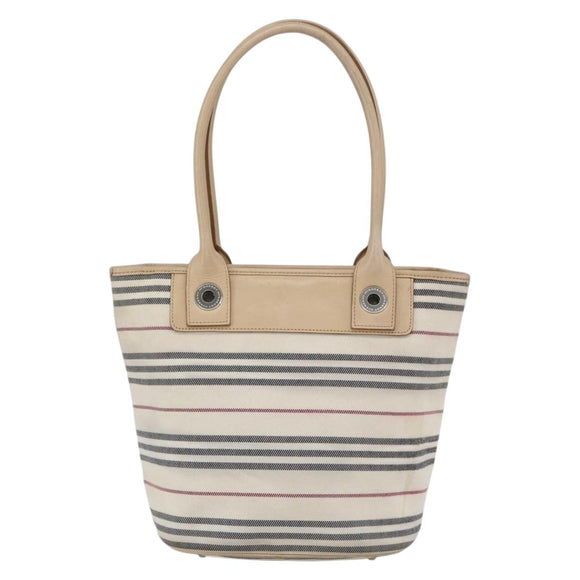 BURBERRY Nova Check Tote Bag Canvas Leather White Silver Auth hk3518