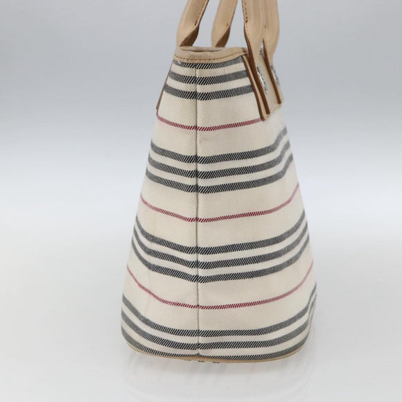 BURBERRY Nova Check Tote Bag Canvas Leather White Silver Auth hk3518