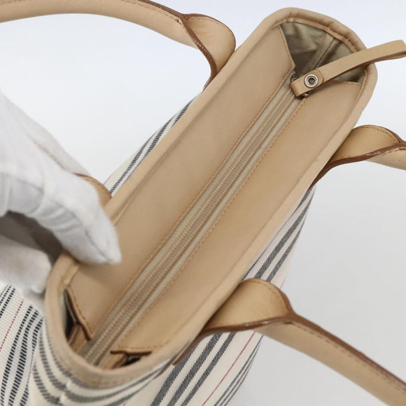 BURBERRY Nova Check Tote Bag Canvas Leather White Silver Auth hk3518
