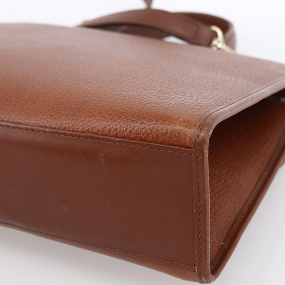 Burberrys Hand Bag Leather 2way Brown Gold Auth hk3526