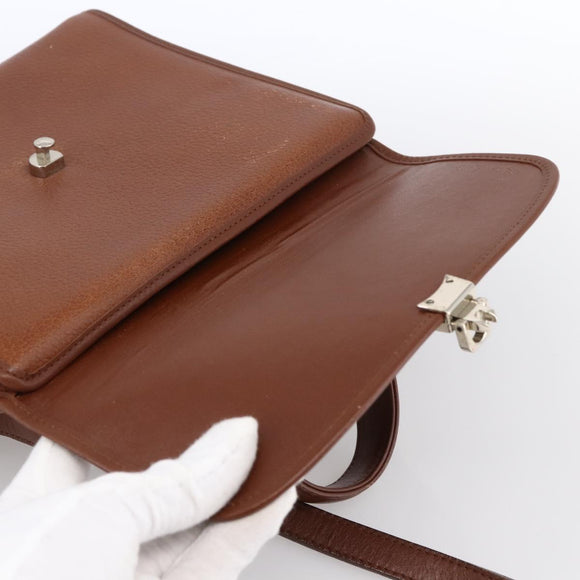 Burberrys Hand Bag Leather 2way Brown Gold Auth hk3526