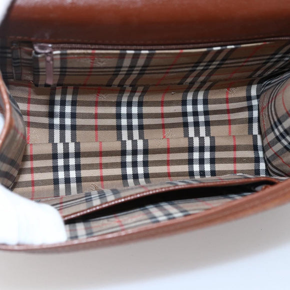 Burberrys Hand Bag Leather 2way Brown Gold Auth hk3526