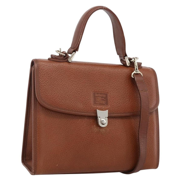Burberrys Hand Bag Leather 2way Brown Gold Auth hk3526