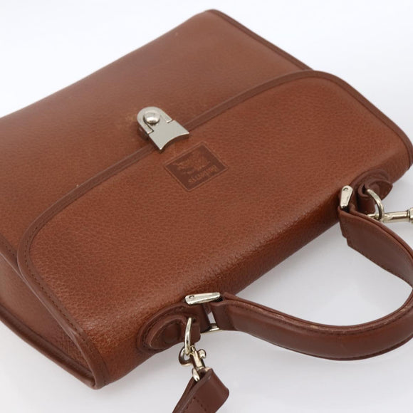 Burberrys Hand Bag Leather 2way Brown Gold Auth hk3526
