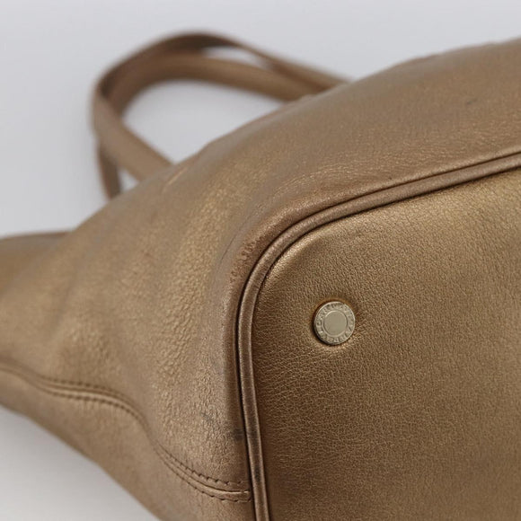 BVLGARI Tote Bag Leather Gold Tone Auth hk3527