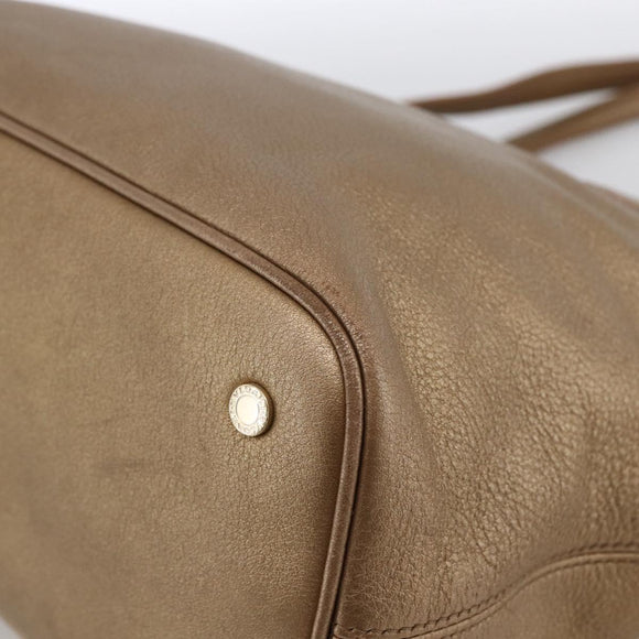 BVLGARI Tote Bag Leather Gold Tone Auth hk3527