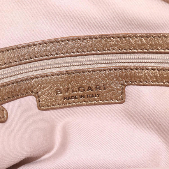 BVLGARI Tote Bag Leather Gold Tone Auth hk3527