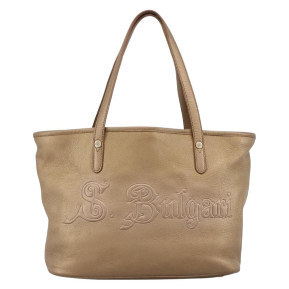 BVLGARI Tote Bag Leather Gold Tone Auth hk3527