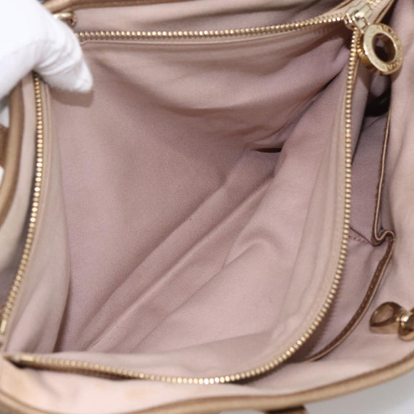 BVLGARI Tote Bag Leather Gold Tone Auth hk3527